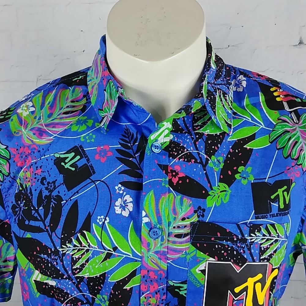  MTV Hawaiian Graphic Shirt Retro Rockabilly - Picture 5 of 6